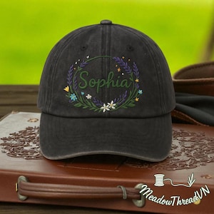 Custom Name Embroidered Lavender Hat, Cottagecore Floral Baseball Cap, Flower Lavender Embroidery Hat, Botanical Women Sun Hat Gift for Her