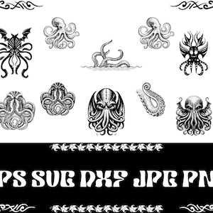 Pacchetto SVG di polpo Kraken, Clipart di polpo pirata, PNG di bestia tentacolare, EPS di Cthulhu, Pacchetto SVG di polpo in formato PNG, Animali dell'oceano in formato SVG, Calamaro in formato SVG, PNG