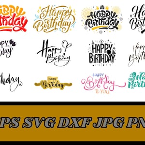 Joyeux anniversaire traceur fichier Svg Png, lettrage Cricut Design joyeux anniversaire Png Bundle sublimation, joyeux anniversaire mot clipart, svg anniversaire
