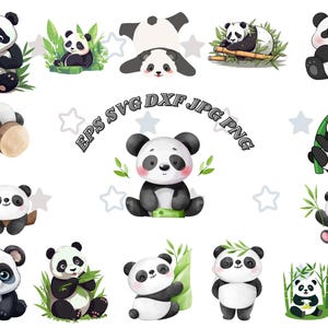 Paquete SVG de panda lindo, clipart de panda kawaii, silueta de panda para Cricut, panda de dibujos animados PNG, paquete SVG de panda, clipart vectorial de panda kawaii