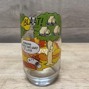 Vintage Peanuts Camp Snoopy McDonalds Glass Morning People Are Hard To Love 12oz