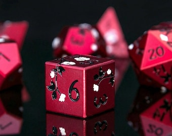 Jeu de dés lourds du MDN en métal, dés polyèdres Sakura à arêtes vives, jeu de dés RPG en métal rouge, cadeau de dés premium donjons et dragons