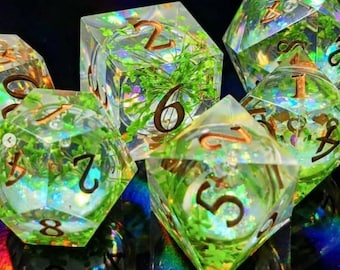 Real Moss DND Dice Set, Botanical Resin Dice, Sharp Edge Polyhedral Dice Set, Nature RPG Dice, Unique Dungeons and Dragons Gift