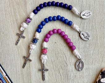 Rosario multicolor de décadas, Paracord - Morado, Magenta, Azul - Rosario de bolsillo pequeño - Hecho a mano - Hombre y mujer