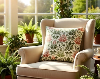 William Morris Floral Pillow Cover, Vintage Botanical Cushion, Cottagecore Decor