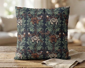 William Morris Floral Pattern Faux Suede Square Pillowcase