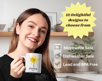 Personalized Ceramic Coffee Mug - Custom Floral Name Cup, Gift for Her