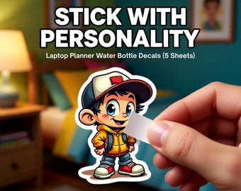 Cartoon Boy Vinyl Stickers, Laptop Planner Water Bottle Decals (5 Sheets)