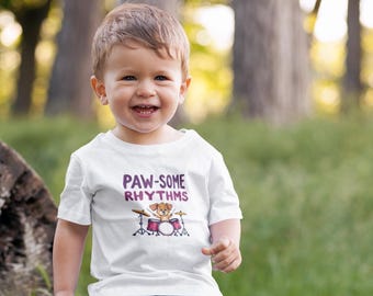 Toddler Tee Paw-Some Rhythms, Kids Cute Shirt, Animal Lover Top, Children Graphic T-Shirt, Cool Cat Clothing, Baby Gift Idea