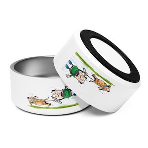 Cartoon Companions 32oz Pet Bowl – Funny Dog and Owner Comic Design, Food, Water Bowl for Dogs