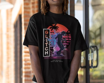 Vaporwave Glitch T Shirt, Retro Neon Sunset Streetwear Tee