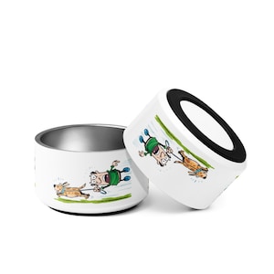 Cartoon Companions 18oz Pet Bowl - Funny Dog and Owner Comic Design, Food, Water Bowl for Dogs