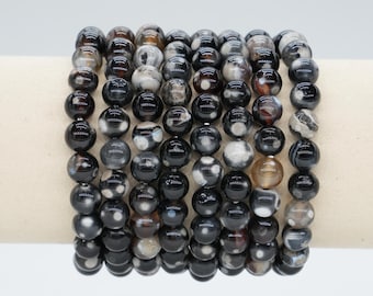 AA+ Black Agate Bracelet in Natural Beads 4/6/8/10 mm 18-19 cm, Semi-Precious Stone Bracelet, Natural Stone Bracelet