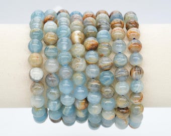 AA+ Blue Calcite Bracelet in Natural Beads 4/6/8/10 mm 18-19 cm, Semi-Precious Stone Bracelet, Natural Stone Bracelet