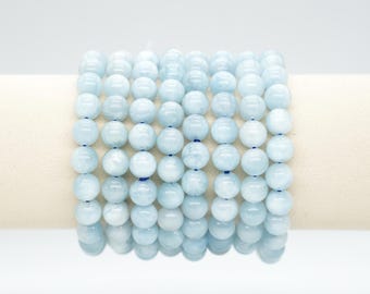AAA Aquamarine Bracelet in Natural Pearls 4/6/8/10 mm 18-19 cm, Semi-Precious Stone Bracelet, Natural Stone Bracelet