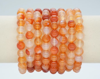 AA Multicolor Carnelian Bracelet in Natural Beads 4/6/8/10 mm 18-19 cm, Semi-Precious Stone Bracelet, Natural Stone Bracelet