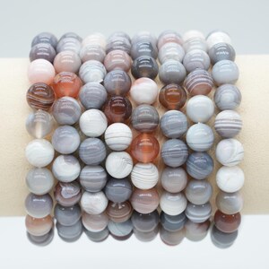 AAA Pink Botswana Agate Bracelet in Natural Beads 4/6/8/10 mm 18-19 cm, Semi-Precious Stone Bracelet, Natural Stone Bracelet