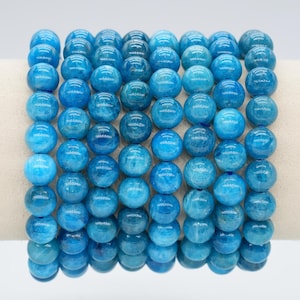 AAA Blue Apatite Bracelet in Natural Beads 4/6/8/10 mm 18-19 cm, Semi-Precious Stone Bracelet, Natural Stone Bracelet