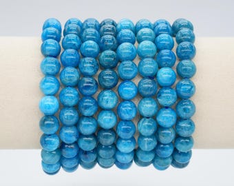 AAA Blue Apatite Bracelet in Natural Beads 4/6/8/10 mm 18-19 cm, Semi-Precious Stone Bracelet, Natural Stone Bracelet