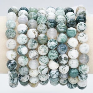 AAA Tree Agate Bracelet in Natural Beads 4/6/8/10 mm 18-19 cm, Semi-Precious Stone Bracelet, Natural Stone Bracelet