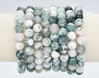 AAA Tree Agate Bracelet in Natural Beads 4/6/8/10 mm 18-19 cm, Semi-Precious Stone Bracelet, Natural Stone Bracelet