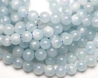 90 AAA Aquamarine Beads, 38cm strand, 4mm, 6mm, 8mm, 10mm, Smooth Round Stone Beads, Natural Stone Beads, Blue Aquamarine