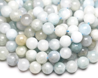 90 AA Aquamarine Beads, 38cm strand, 4mm, 6mm, 8mm, 10mm, Smooth Round Stone Beads, Natural Stone Beads, Blue Aquamarine