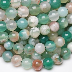 90 AAA Green Cherry Blossom Agate Beads, 38cm Strand, 4mm, 6mm, 8mm, 10mm, Smooth Round Stone Beads, Natural Stone Bead Agate Bead