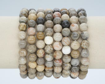 AA+ Fossilized Coral Bracelet in Natural Beads 4/6/8/10 mm 18-19 cm, Semi-Precious Stone Bracelet, Natural Stone Bracelet