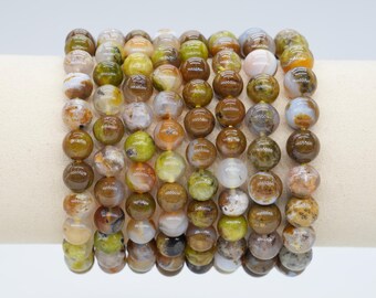 AA+ Green Opal Agate Bracelet in Natural Beads 4/6/8/10 mm 18-19 cm, Semi-Precious Stone Bracelet, Natural Stone Bracelet