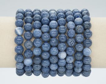 AA+ Blue Coral Bracelet in Natural Beads 4/6/8/10 mm 18-19 cm, Semi-Precious Stone Bracelet, Natural Stone Bracelet