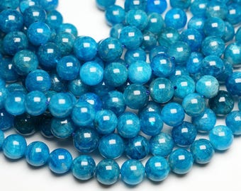 90 AAA+ Blue Apatite Beads, 4mm, 6mm, 8mm, 0mm, Smooth Round Stone Beads, Natural Stone Beads, Blue Apatite Pearl