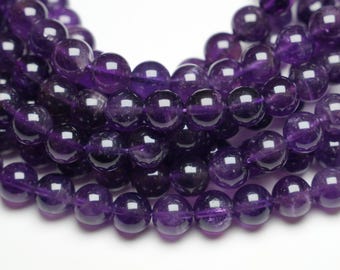 90 AAA Amethyst Beads, 38cm strand, 4mm, 6mm, 8mm, 10mm, Smooth Round Stone Beads, Natural Stone Beads, Purple Quartz Pearl