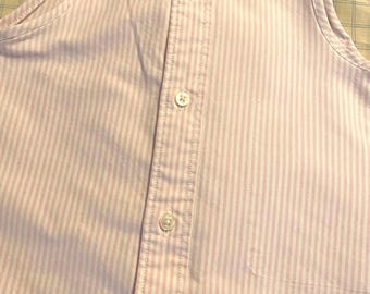 Upcycled Baby Romper: Pink & White Stripe Dress Shirt, 6-12 Months