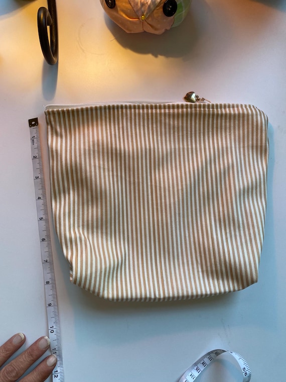 Upcycled Makeup Bag – Handmade Pouch from Vintage Striped Fabric – Eco-Friendly Travel or Cosmetic Bag