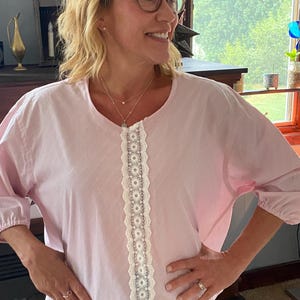Upcycled Pink Blouse – Size Large | Handmade from a Men’s Button-Down Shirt