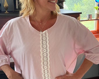 Upcycled Pink Blouse – Size Large | Handmade from a Men’s Button-Down Shirt