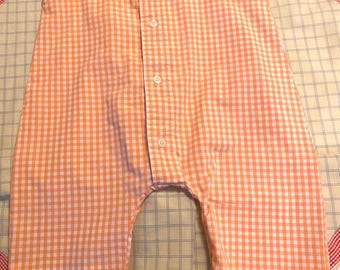Upcycled Baby Romper: Orange Gingham Handmade Dress Shirt (18-24 Months)