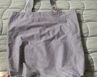 Handmade Upcycled Vintage Navy Striped Tote Bag