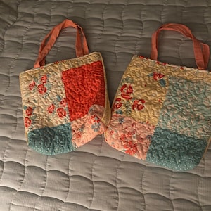 Quilted tote bag made from repurposed quilts