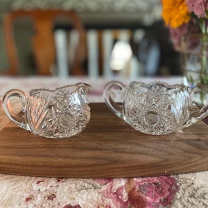 Antique American Brilliant Period (ABP) Cut Glass Hobstar Creamer & Sugar Set