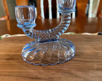 Vintage Imperial Glass Newbound Blue Double Ljusstake