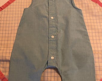 Upcycled Baby Romper – Handmade from Men’s Dress Shirt (Sage Green, Size: 6-12 months)