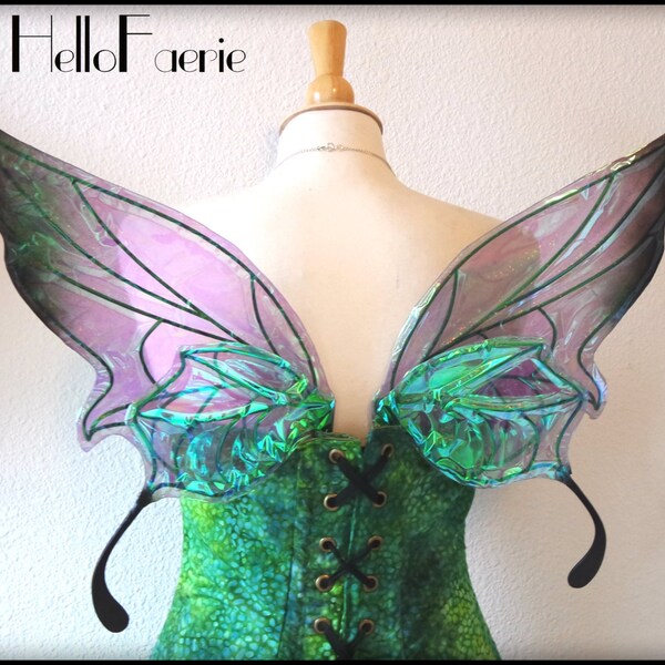 Clear Recycled plastic Small or child size Black holographic iridescent fairy wings metal free