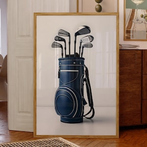 Golf Poster, Vintage Blue Golf Bag Wall Art, Office Bedroom Golf Decor, Golf Gift Ideas, Retro Print, Fathers Day Gift, DIGITAL DOWNLOAD