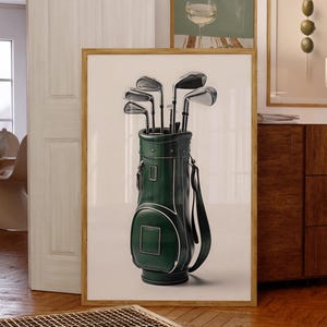 Golf Poster, Vintage Golf Bag Wall Art, Office Bedroom Golf Decor, Golf Gift Ideas, Retro Print, Fathers Day Gift, DIGITAL DOWNLOAD