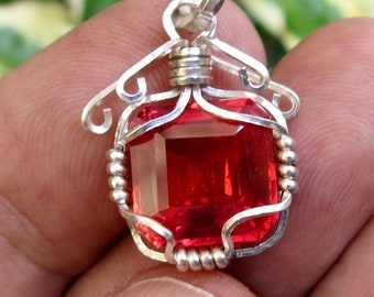 Amulet Mexican Fire Opal Pendant  Sterling Silver Pendant  Amulet Mexican Fire Opal Necklace