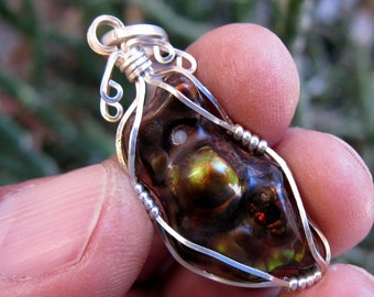 Mexican fire agate pendant wire wrapped