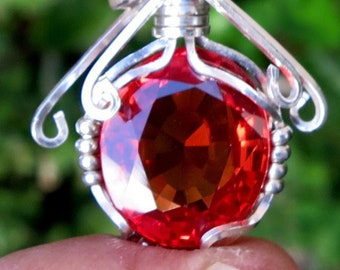 Amulet Mexican Fire Opal Pendant  Sterling Silver Pendant