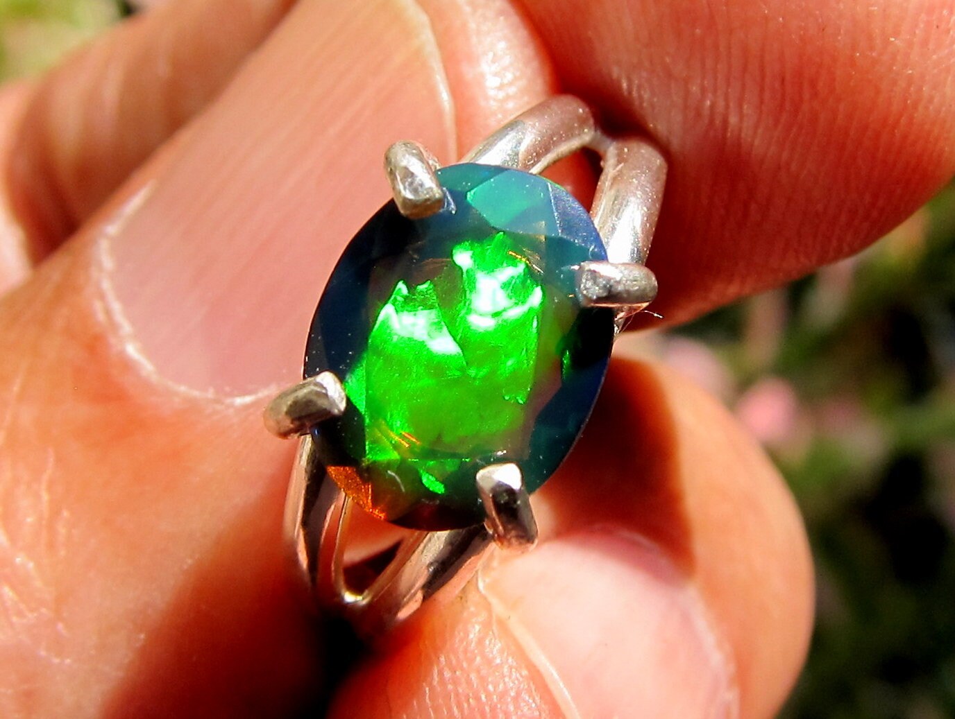 Fire Opal Ring Black Opal Ring Solitaire Ring Black Gemstone Authentic